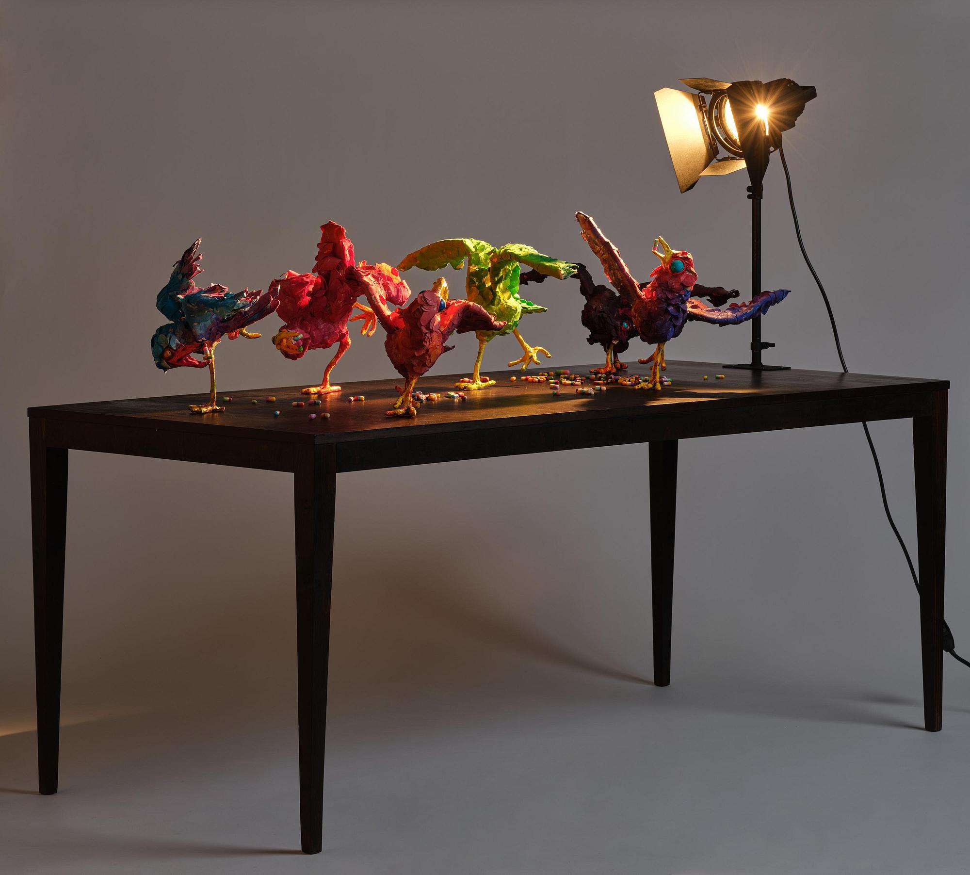 Nathalie Djurberg & Hans Berg, "A Thief Caught in the Act (Flock of Birds)".