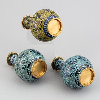 A set of three cloisonné vases, China, 20th Century.