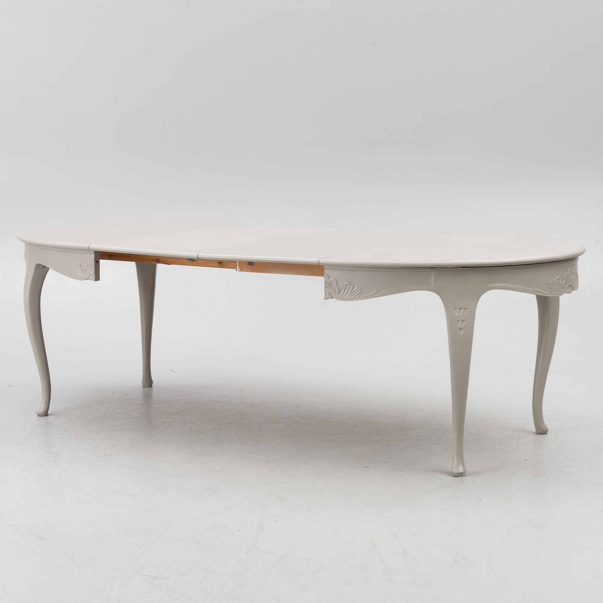 Dining table, 2 armchairs, 6 chairs, Rococo style, 20th century.