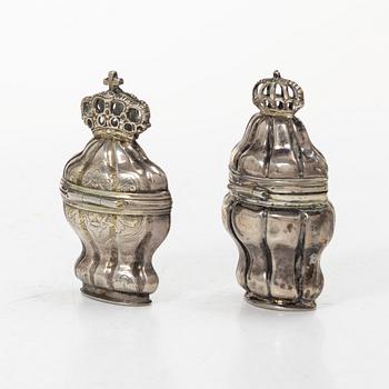 Two silver snuff boxes, probably Denmark and one with Swedish hallmark, 18th/19th Century.