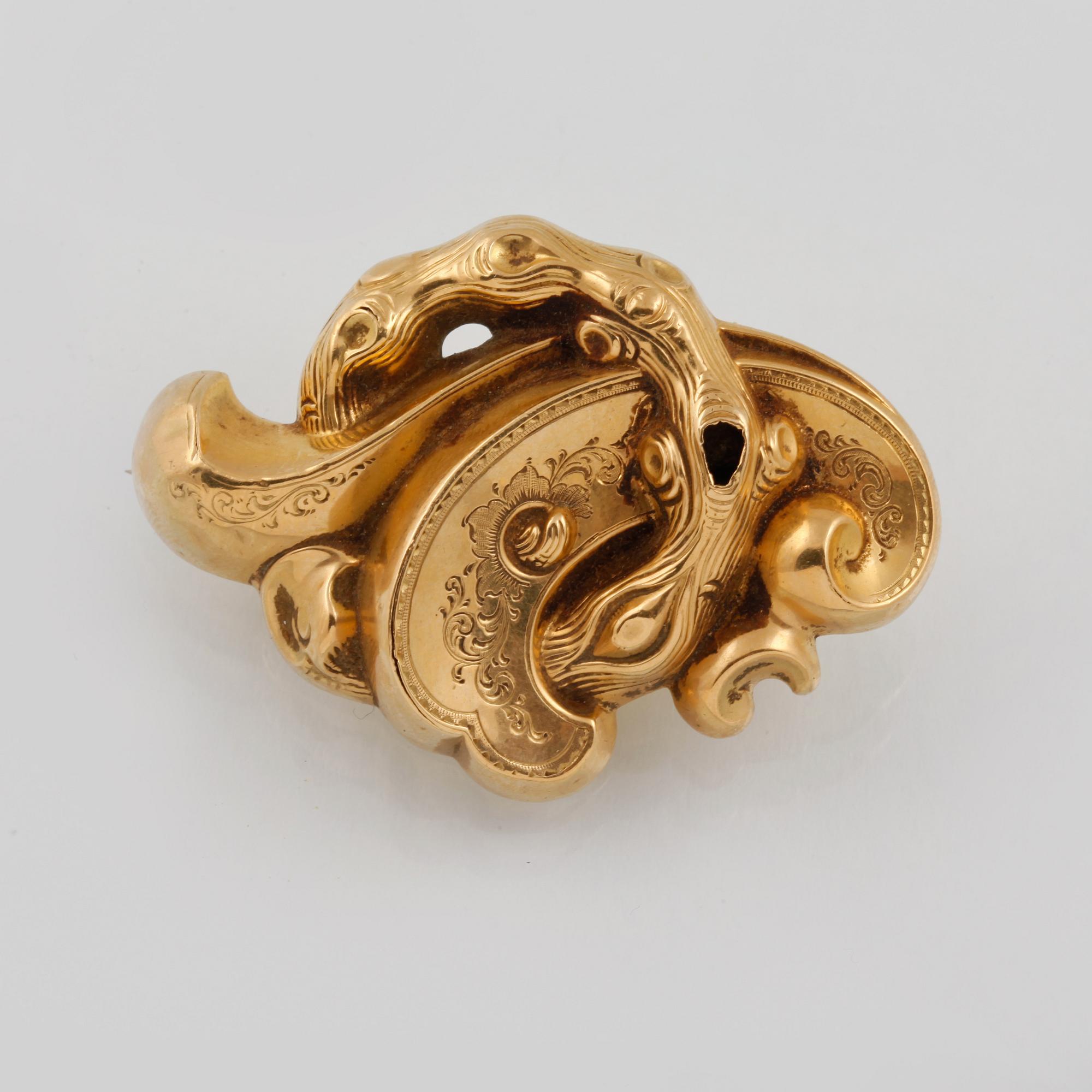 BROSCH, 18K guld, kattfotstämplad, 1855. Vikt 8,5 gram.