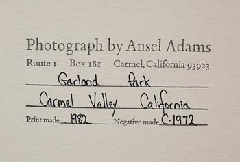 Ansel Adams, "Garland Park, Carmel Valley, California", 1972.