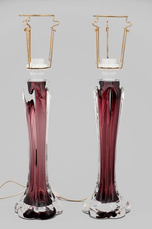 BORDSLAMPOR, ett par, glas, Flygsfors, 1950-tal.