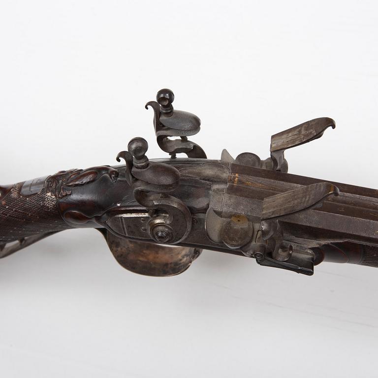 A double barrelled flintlock sporting gun by Guillame Berleur (1780-1830) possibly from Marshal Marquis de Marmont.