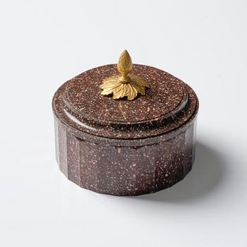 An Empire 'Blyberg' porhyry butter box from Älvdalen, Sweden, early 19th century.