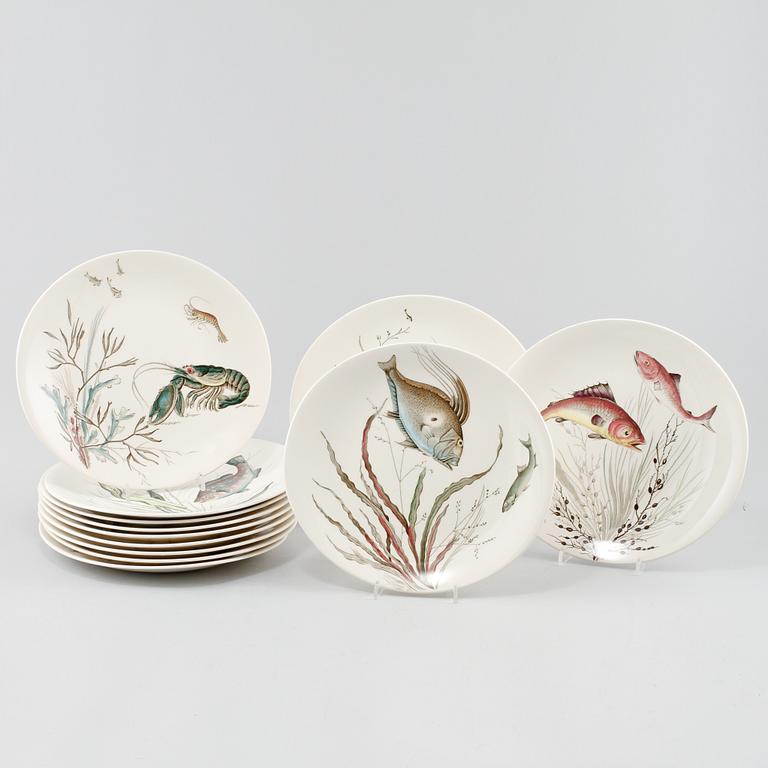 FISKTALLRIKAR, 12 st, flintgods, "Fish", Johnson & Bros, England, 1900-tal.