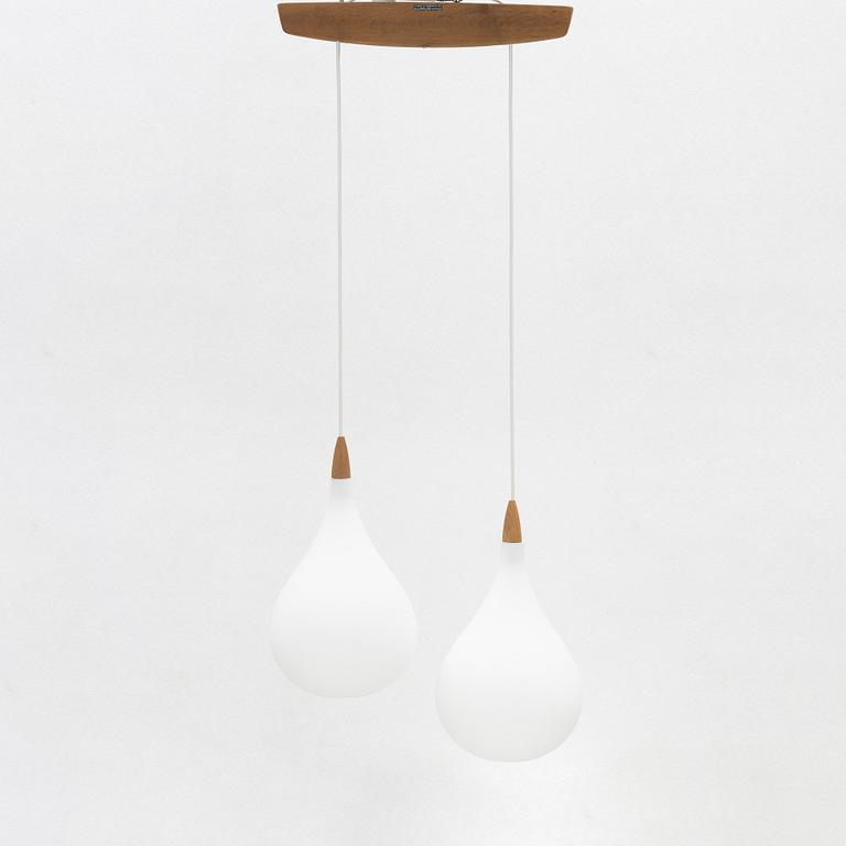 Uno & Östen Kristiansson, a large glass and oak, ceiling light, Luxus, Vittsjö.