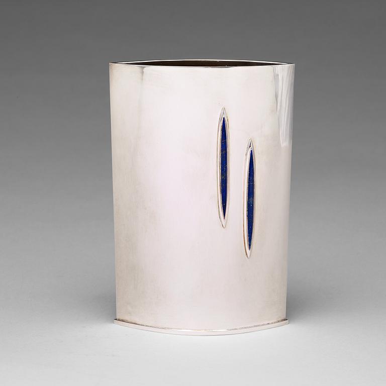 Theresia Hvorslev, a sterling silver vase with lapis lazuli, Lidköping, Sweden 2003.