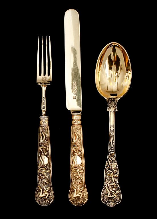 An English 19th century silver-gilt 36 piece dessert-service, makers mark of Daniel and John Wellby, London 1897.