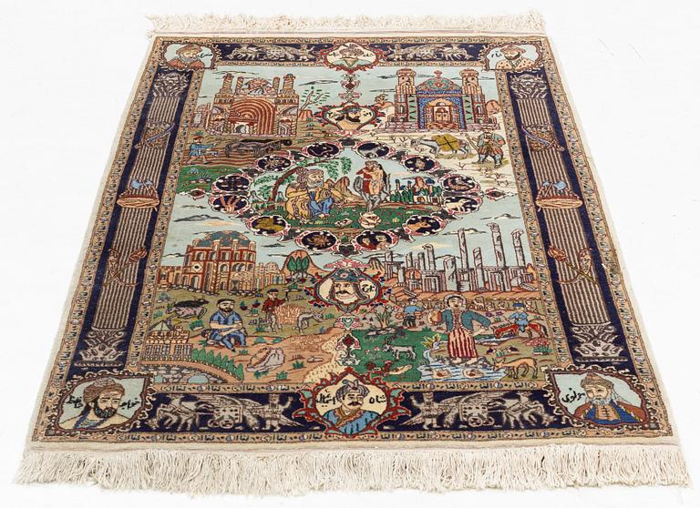 A rug, tabriz, figural, ca 163 x 98 cm.