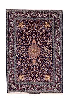 283. A semi-antique part silk Esfahan rug, signed Esfahan Hekmat Nejad, ca 224 x 151 cm (1 to 4 cm flat weave on each side).