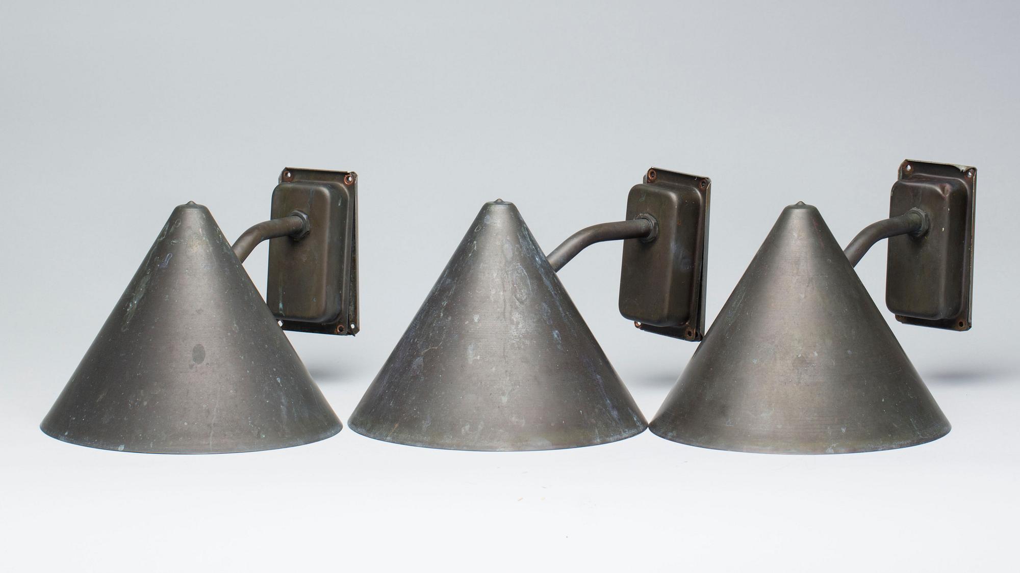 VÄGGLAMPOR, 3 st, "TRATT E27", Westal, 1900-talets slut.