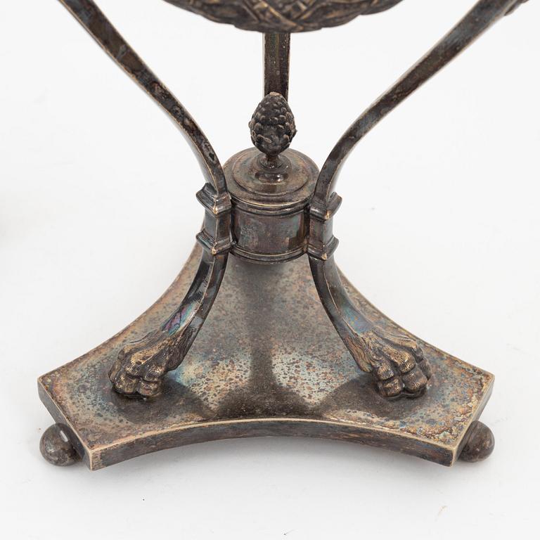 Kandelabrar, ett par, nysilver, sengustaviansk stil, omkring år 1900.