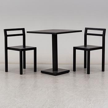 BORIS BERLIN/POUL CHRISTIANSEN, a 'Non' table with two chairs by Komplot design for Källmo.