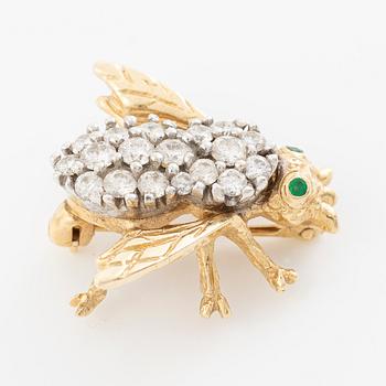 Brooch in the form of a bee, 14K gold with brilliant-cut diamonds.