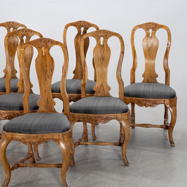 A set of six Swedish rococo chairs mid 1700's.