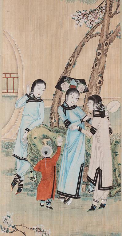 A Chinese painting by anonymous artist, ink and colour on silk, late Qing dynasty.