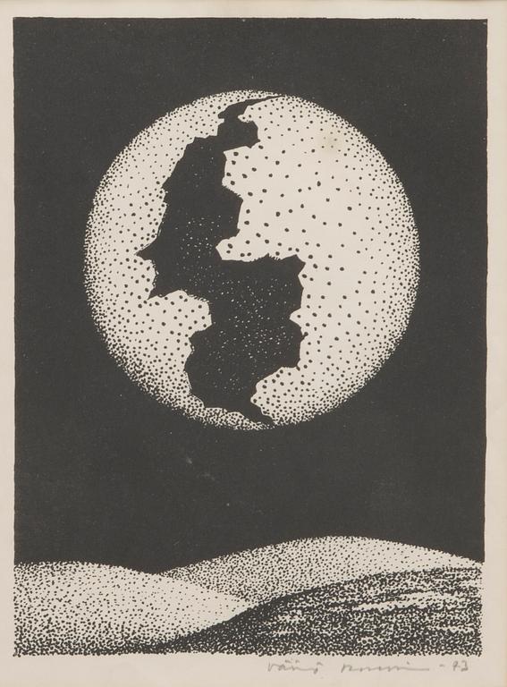 VÄINÖ ROUVINEN, litografia, signeerattu ja päivätty -73.