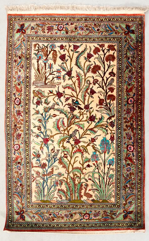 Ghom silk rug, old, approx. 132x87 cm.