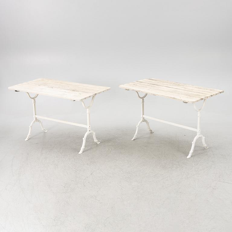 A set of seven garden chairs and two tables Byarums bruk, later part of the 20th century.