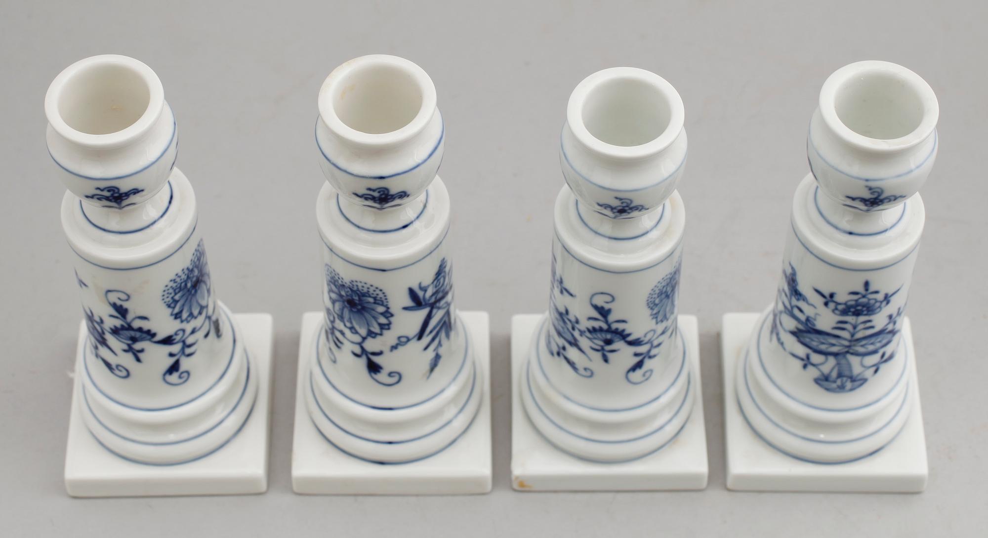 LJUSSTAKAR, 4 st, porslin, Meissen, 1900-tal.
