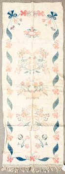 Embroidered textile dated 1898, linen, approximately 183x67 cm.