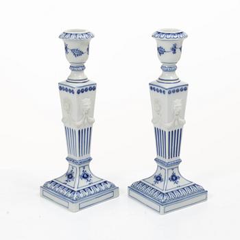 Candlesticks, a pair, porcelain. Royal Copenhagen, “Blue Fluted”, Denmark, 20th century.