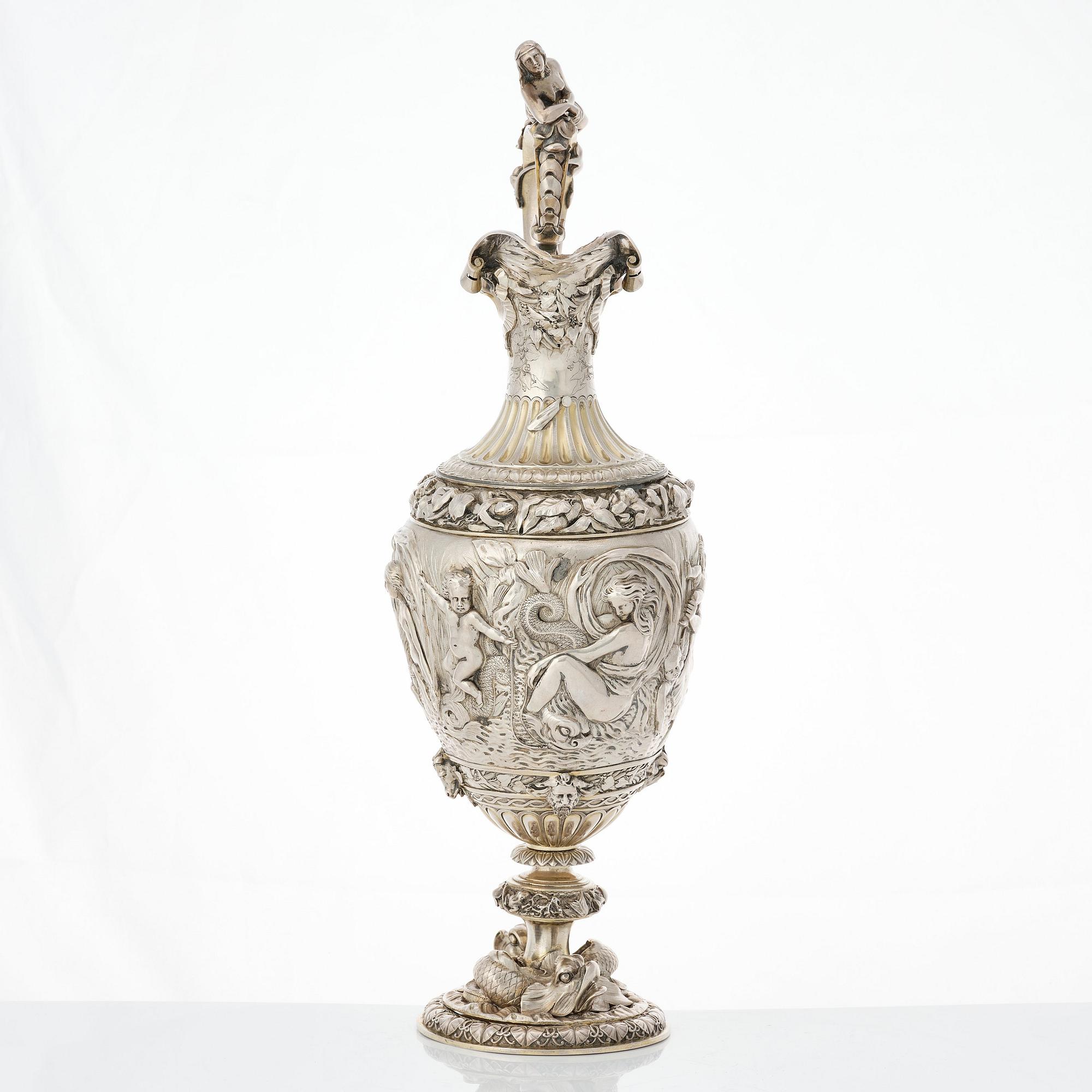Frédéric Rudolphi, kanna och fat, silver, (Paris 1842-1872). Renässans-stil.