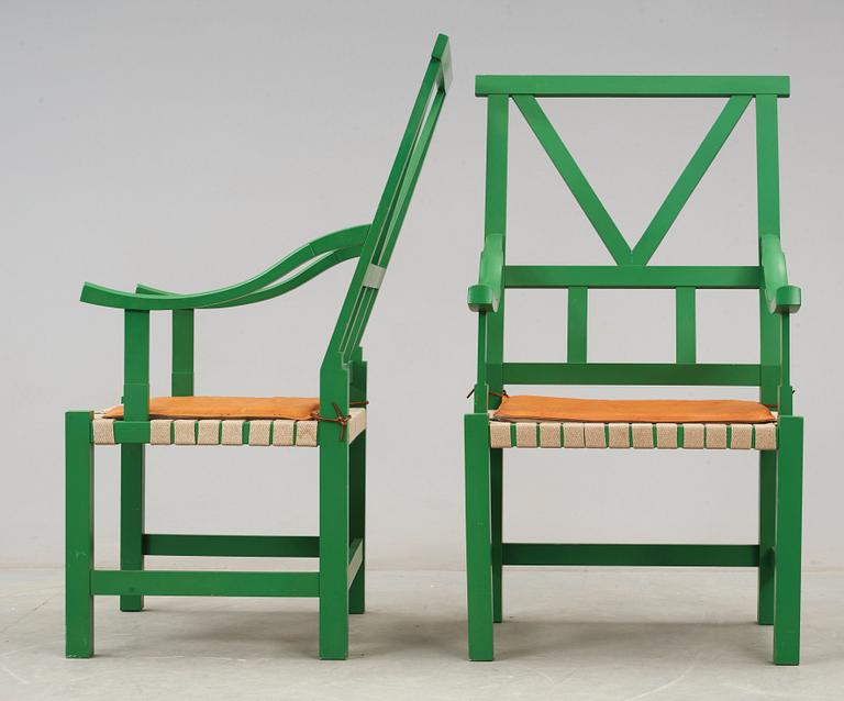 A pair of John Kandell green lacquered 'Victory' chairs, Källemo Sweden post 1990.