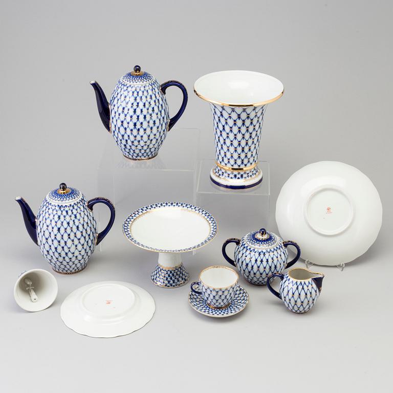 A 30 piece 'Cobalt Net' porcelain coffee service from Lomonosov, Russia, 1990's.