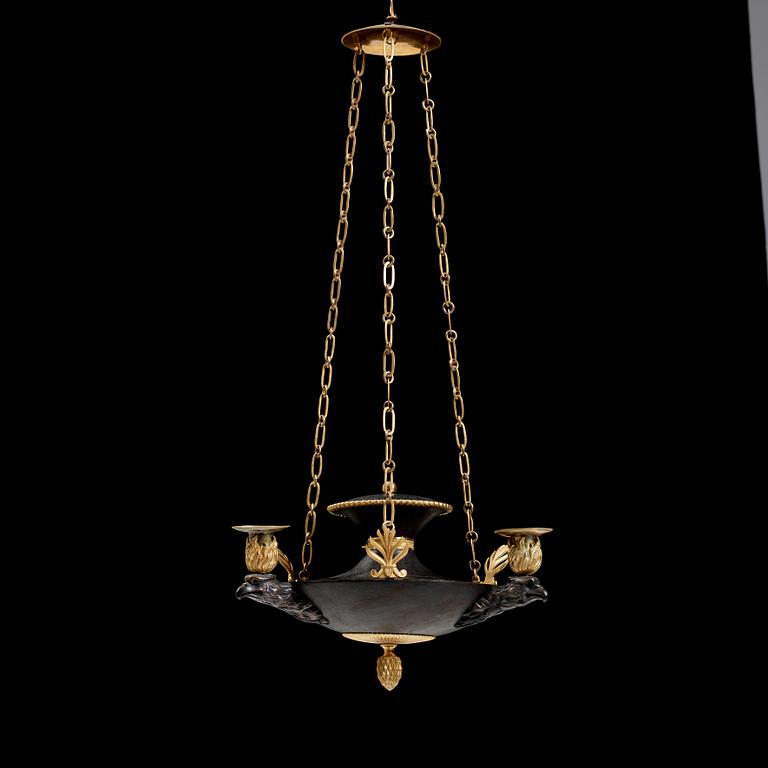 A Swedish Empire three-light hanging-lamp, beginning of the 19th century.