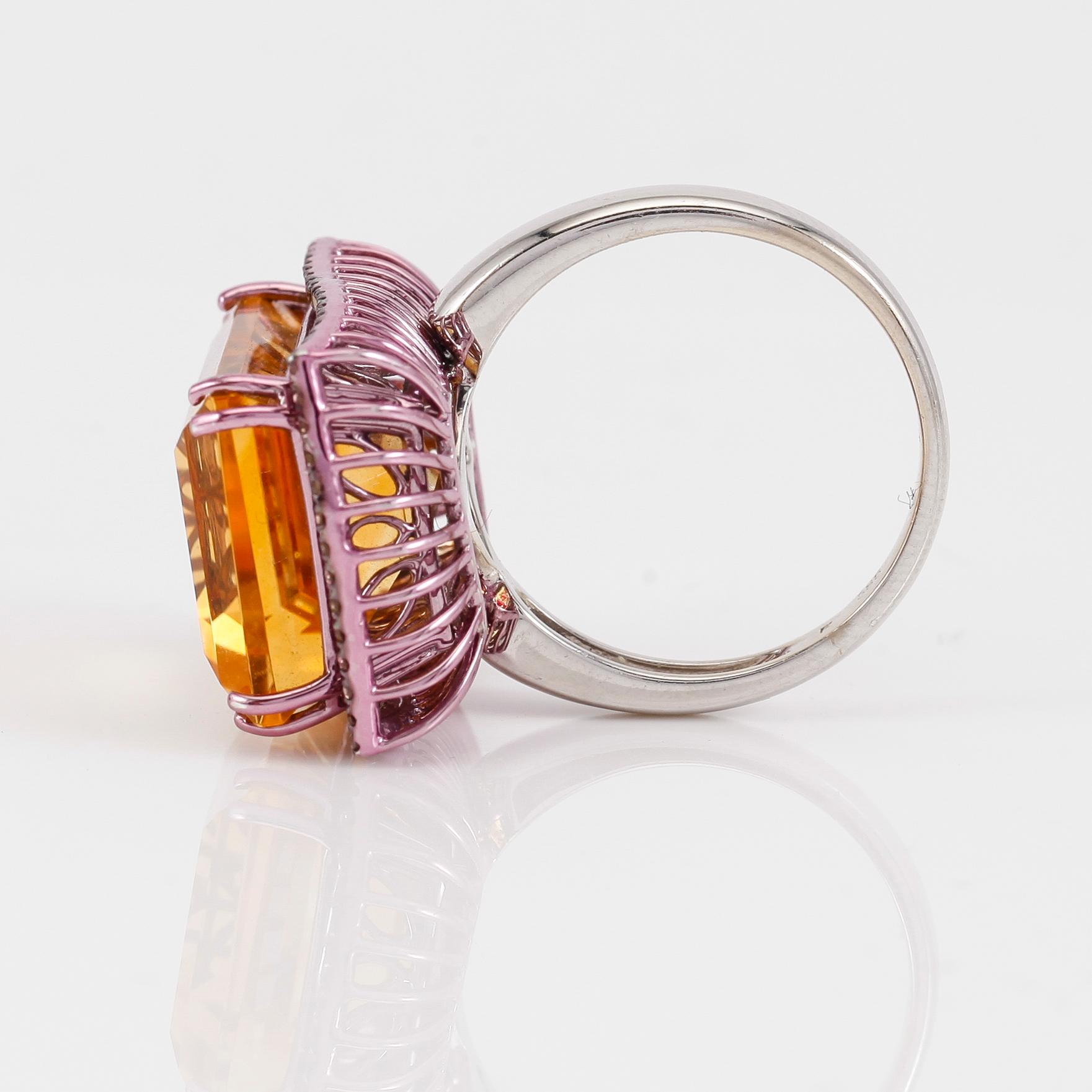 RING, 14K vitguld, citrin och diamanter.