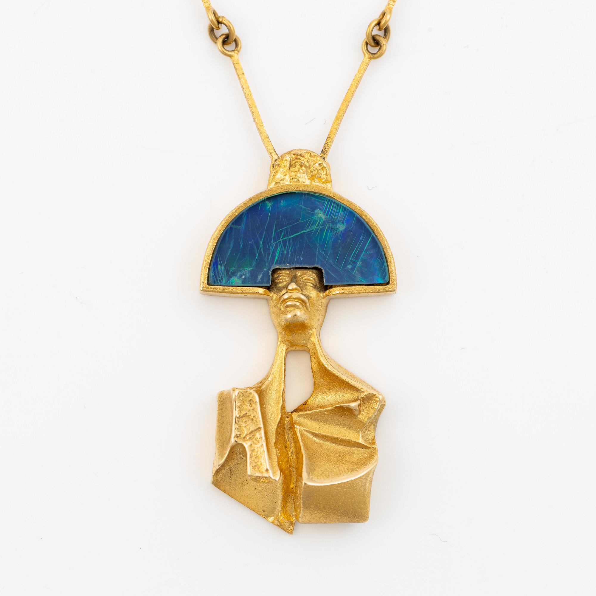 Björn Weckström, necklace "Balak", 18K gold with opal triplet. Lapponia 1977.
