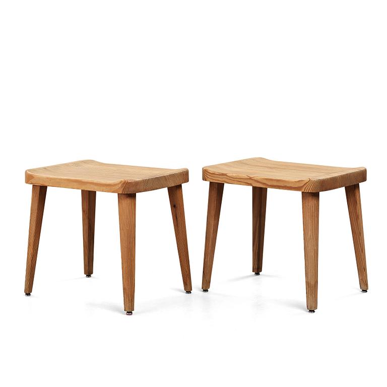 Axel Einar Hjorth, attributed to, a pair of stained pine stools, Nordiska Kompaniet, Sweden 1930's.