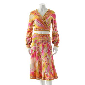 EMILIO PUCCI, a two-piece printed cotton dress consisting of jacket and skirt.