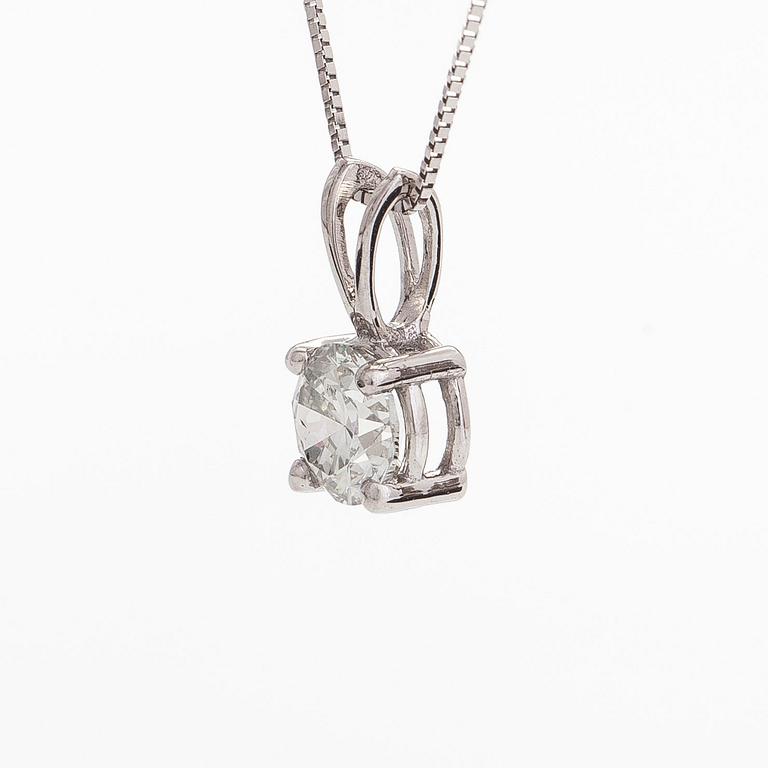 A 14K white gold necklace, with a brilliant-cut diamond pendant.