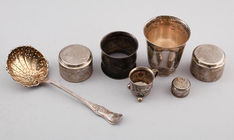 SAMLING SILVER, 7 delar, 1800-/1900-tal. Vikt 302 g.