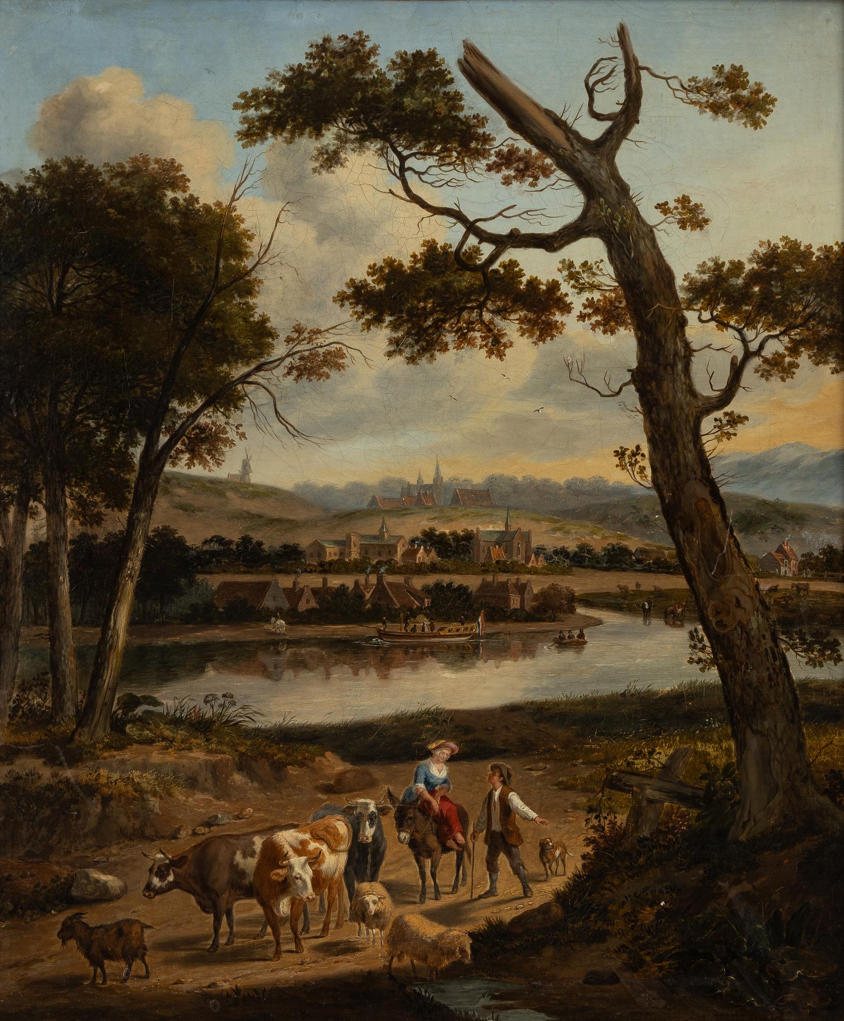 Unknown artist, 17th/18th century, Pastoral landscape with figure staffage.