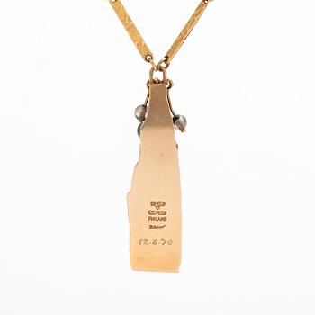 Björn Weckström, pendant, "Golden tree", 14K gold, moss agate.