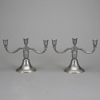 KANDELABRAR samt LAMPETTER, 1+1 par, tenn, GAB, 1930-tal.