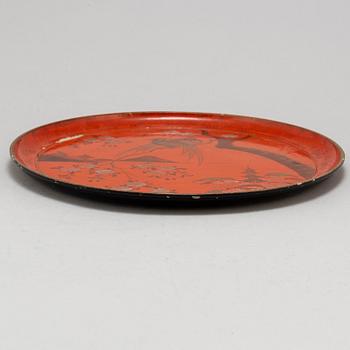 A Japanese tray and lidded box, lacquer, Meiji (1868-1912).