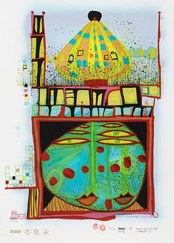 Friedensreich Hundertwasser, photo lithograph and silk screen with metal embossing, 1984. Signed and numbered 4376/10002.