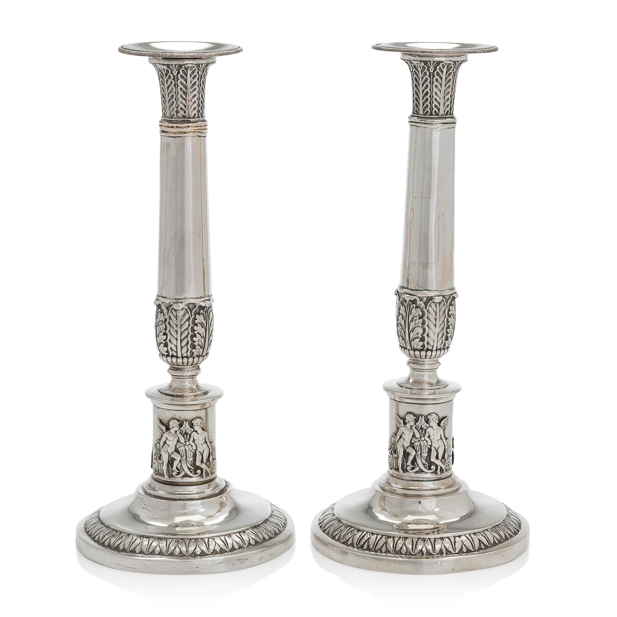 A pair of Empire silver candlesticks, Northern Europe, first half of the 19th century.
