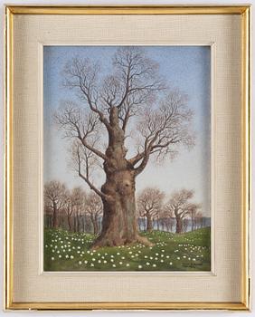Oskar Bergman, Oak in a spring landscape.