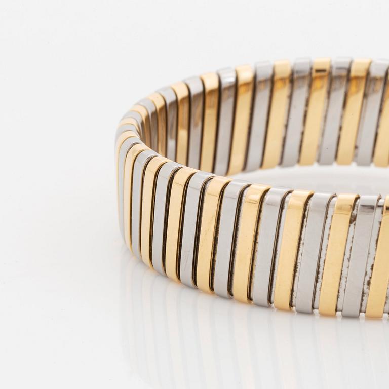 A Bulgari "Tubogas" bracelet in 18K gold and steel.