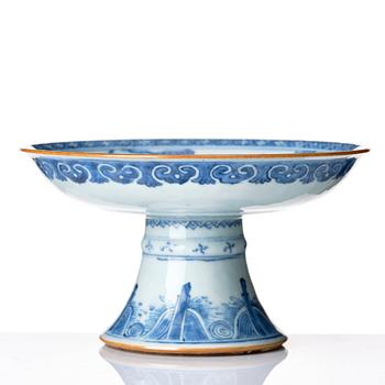 A blue and white tazza, Qing dynasty, 19th Century.