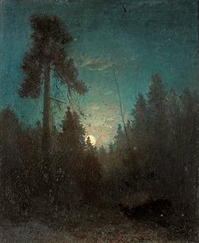 75. Carl Fredrik Hill, "Månsken med uppskjutande tall" (Tall pine and rising moon).