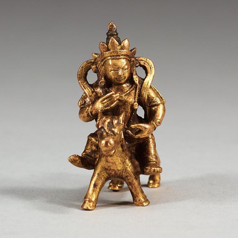 A gilt bronze figure of a Boddhisatva on a horse, Qing dynasty, 18/19th Century.