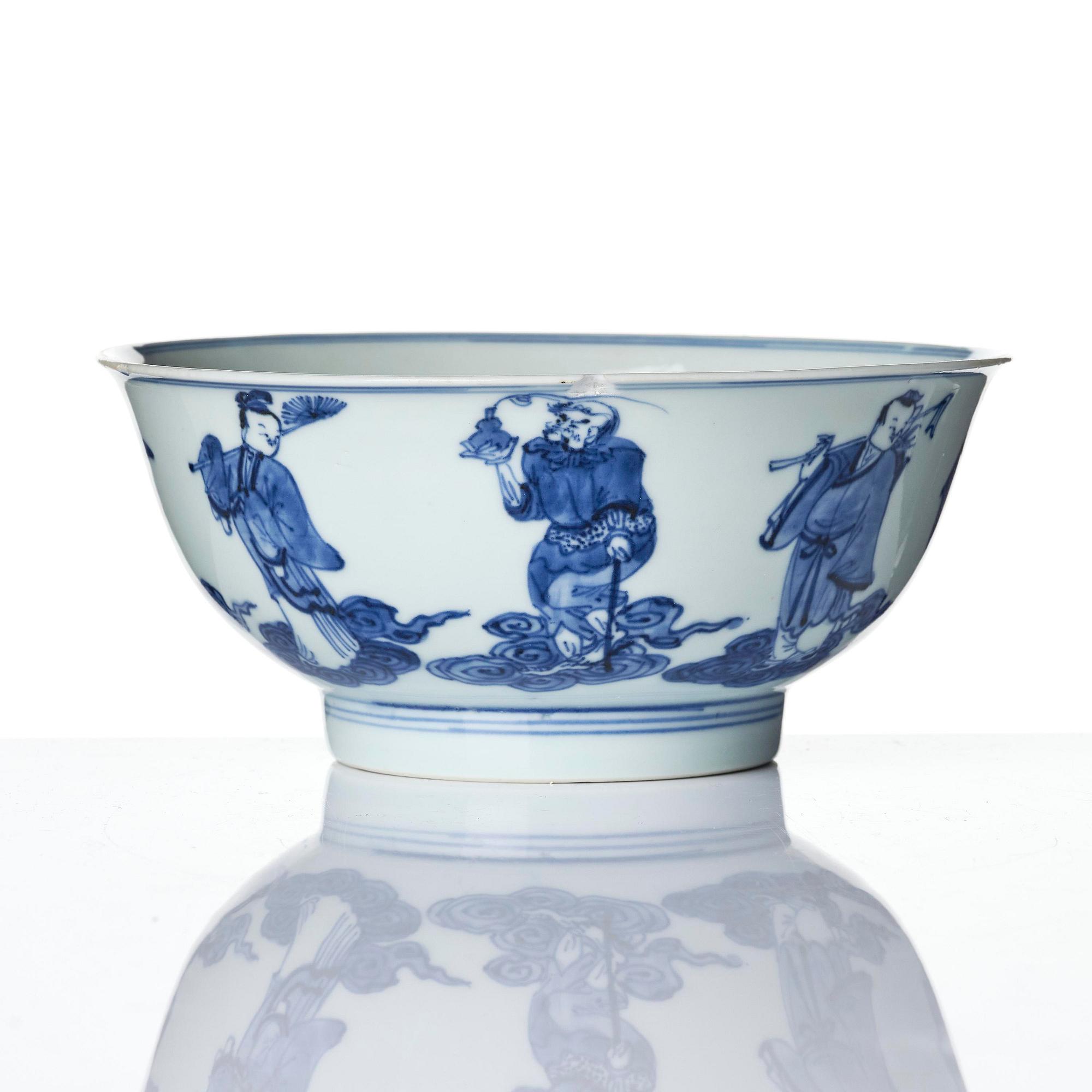 A blue and white 'Immortals' bowl, Qing dynasty, Qianlong (1736-95).