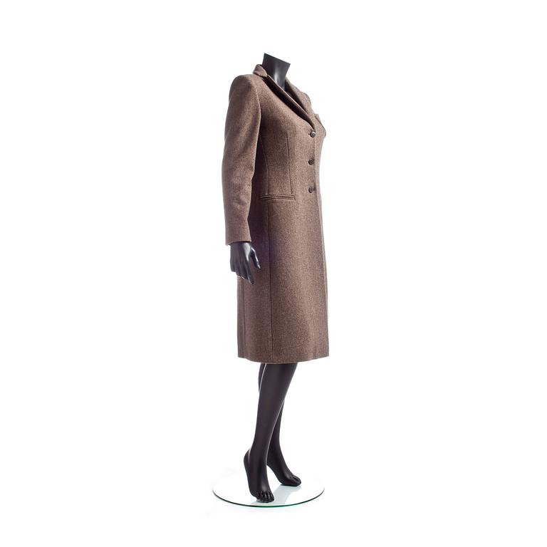 ARMANI COLLEZIONI, a beige/brown wool blend coat.